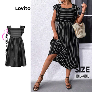Lovito Vestido plus size elegante listrado com babados para mulheres LBL16138
