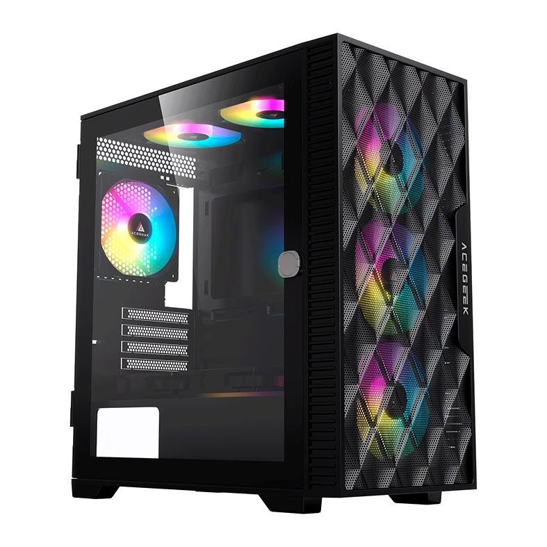 Gabinete Gamer Acegeek Darkfate Mini Mesh, Mid-Tower, Lateral de Vidro, Preto, AG-DARKFATE-MINI-MESH-BK
