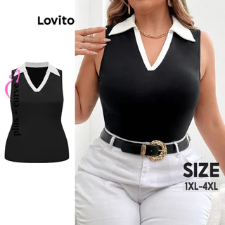 Lovito Regata feminina plus size elegante lisa colorblock LBL16552