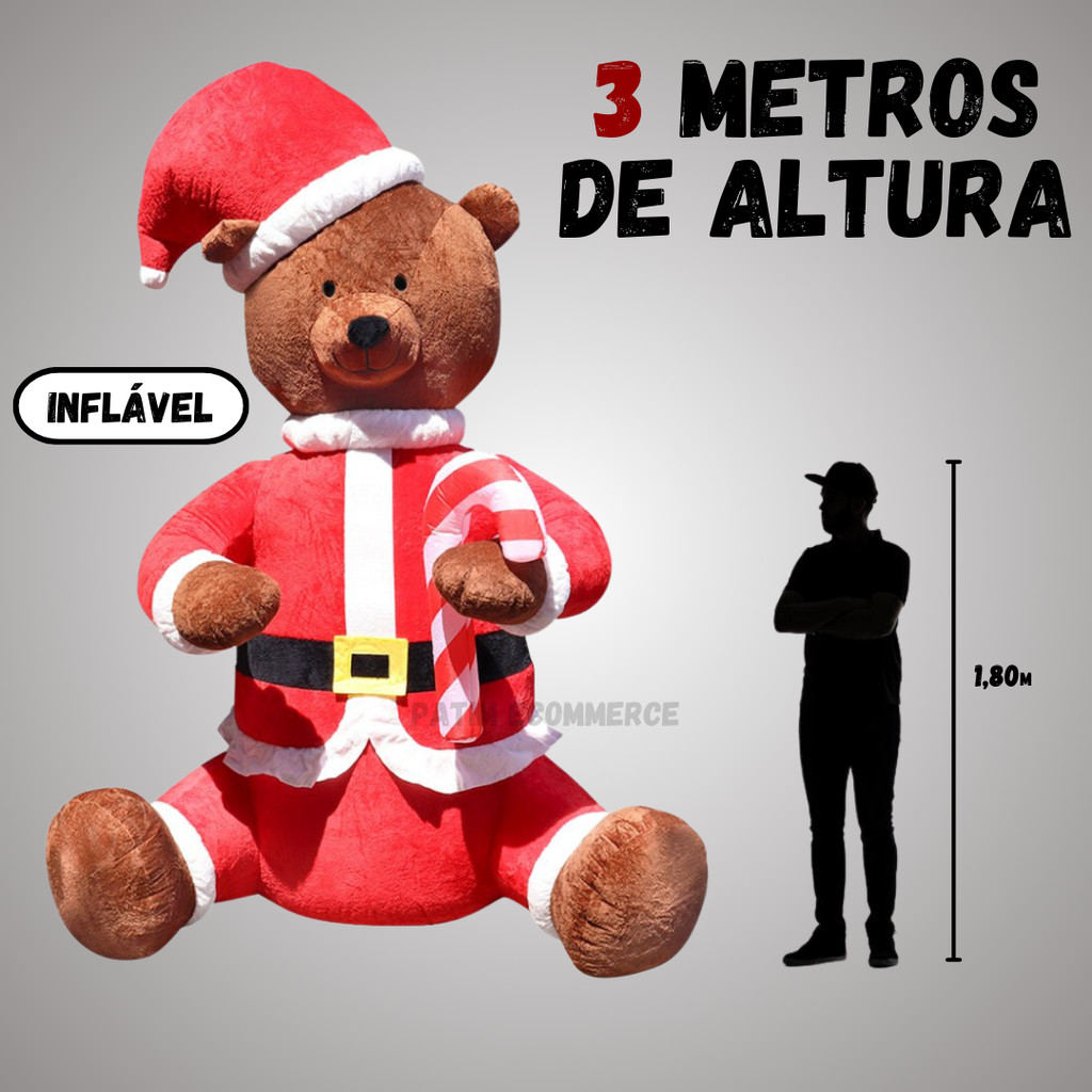 Urso Noel Inflável 3 Metros Bivolt