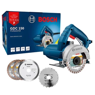 Serra Mármore Bosch TITAN 1500W GDC 150 5" com 3 Discos Diamantados + 1 para Madeira