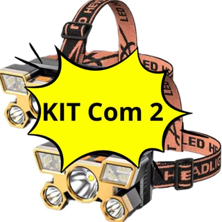 KIT COM 2 Lanterna De Cabeça Led Recarregável | 5 Modos De Iluminação | Luz Ultra Forte MTK80 (CR)