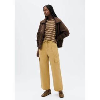 Calça Feminina Barrel Cintura Média Em Sarja em Oferta na Shopee