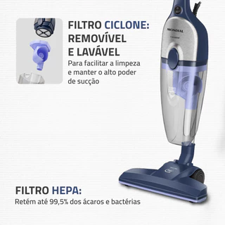 Aspirador de Pó Vertical Mondial Turbo Cycle Hepa Ap-41-bli 1550w Azul Escuro com Inox