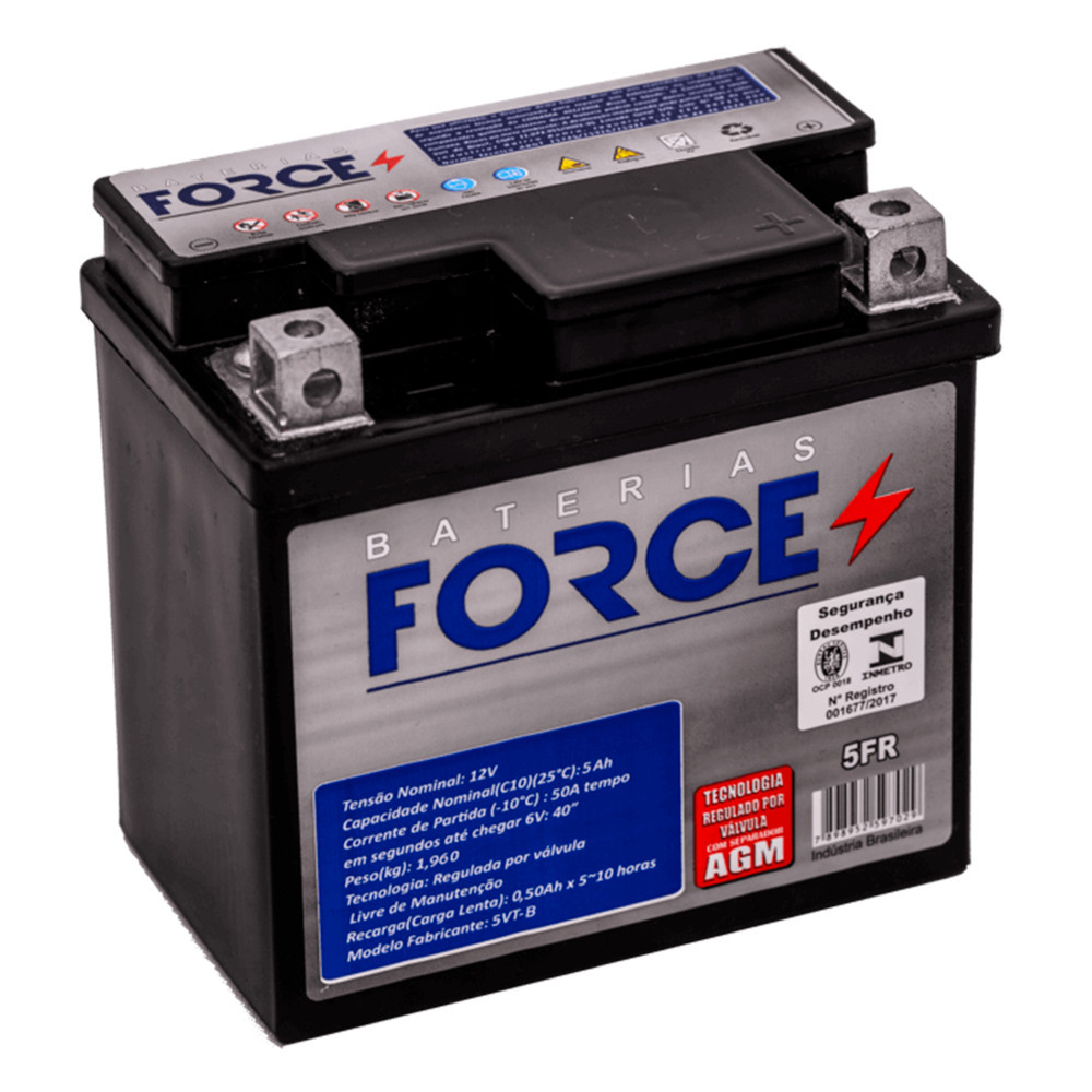 Bateria Moto Force 5Ah Honda CG 125 Fan/Titan/Cargo - CG 150 - Bros 125 ...