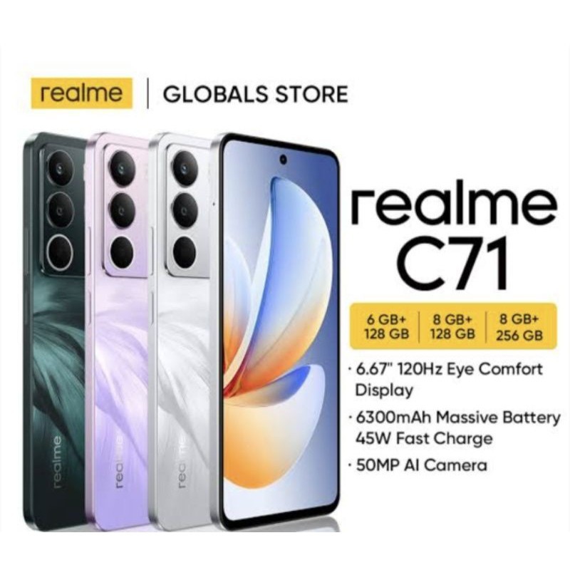 Celular Realme C71 4gb 256gb Smartphone 6000mah 45w Cargador de americano Chipset Octa-core 6.67 '' 120hz Pantalla Nuevo Original Sellado de Fábrica Versión México NFC DUAL SIM Garantía Blanco