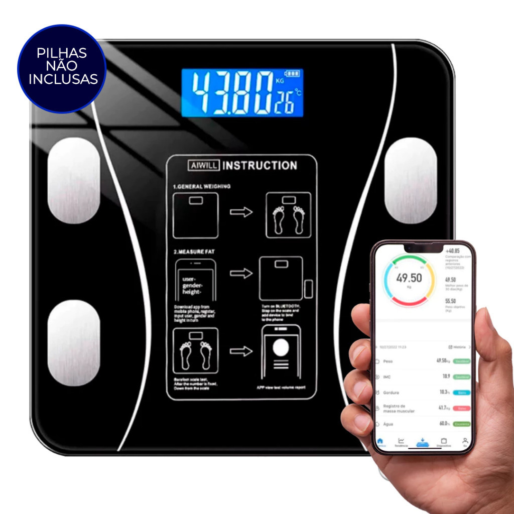 Balança Digital Medidora Corporal Bioimpedância até 180kg via Bluethooth