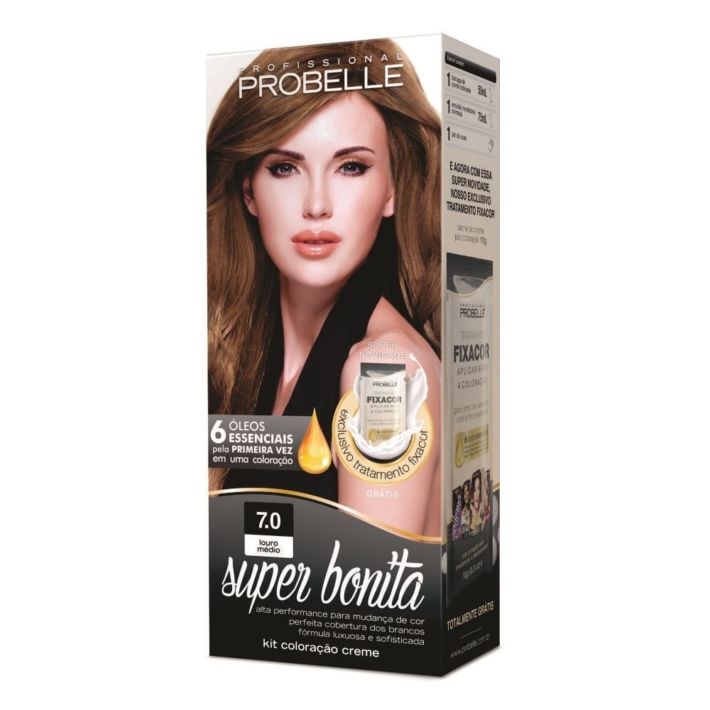 Tinta de Cabelo Probelle Super Bonita 7.0 Louro Médio 50ml | Shopee Brasil