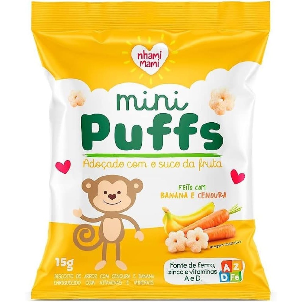 Mini Puffs Snack Banana e Cenoura15g Nhamimami | Shopee Brasil