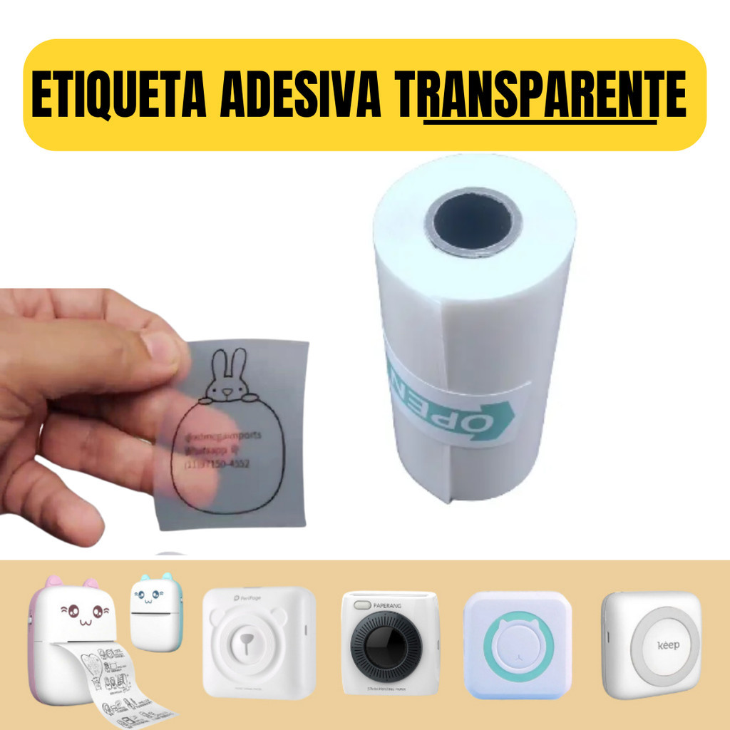 1 rolos etiqueta adesiva TRANSPARENTE impressora gatinh