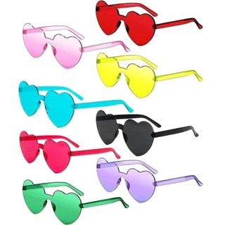 10 pares de óculos de sol sem aro em formato de coração, lindos óculos sem moldura em cores doces, óculos da moda - verde azul roxo rosa vermelho preto rosa amarelo