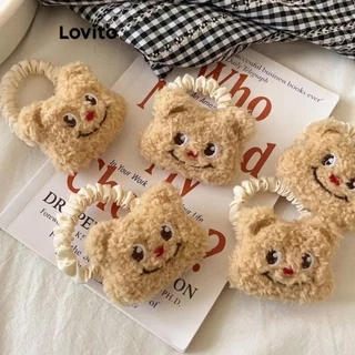 Lovito Laços de cabelo de pelúcia fofos de urso de manteiga simples para mulheres LFA42147