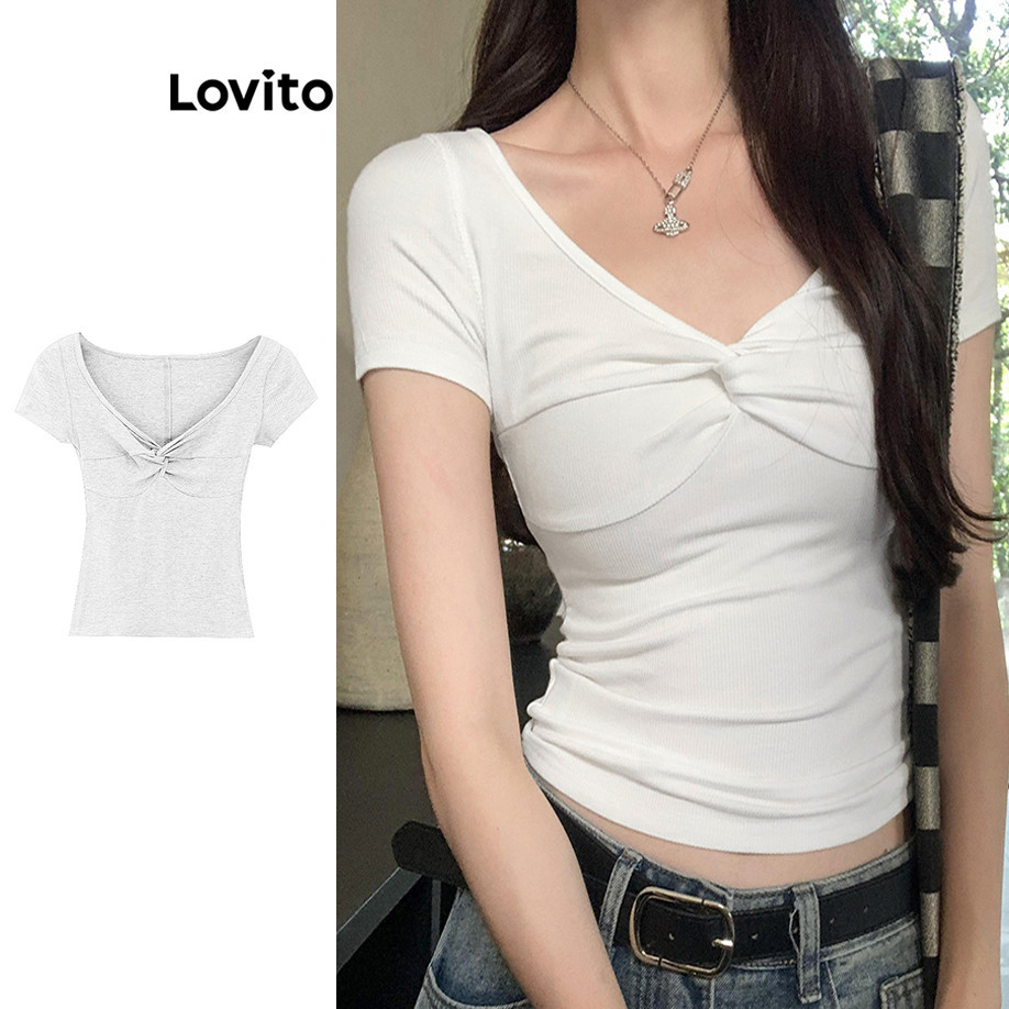 Lovito Camiseta feminina casual com nó liso LNM72358