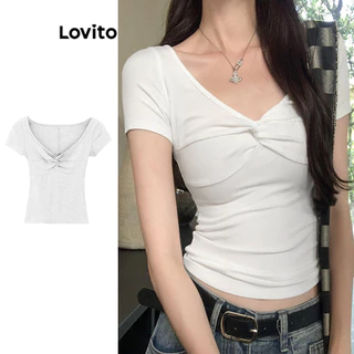 Lovito Camiseta feminina casual com nó liso LNM72358