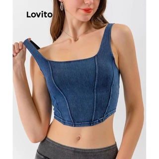 Lovito Top jeans básico liso elegante para mulheres LNE74300