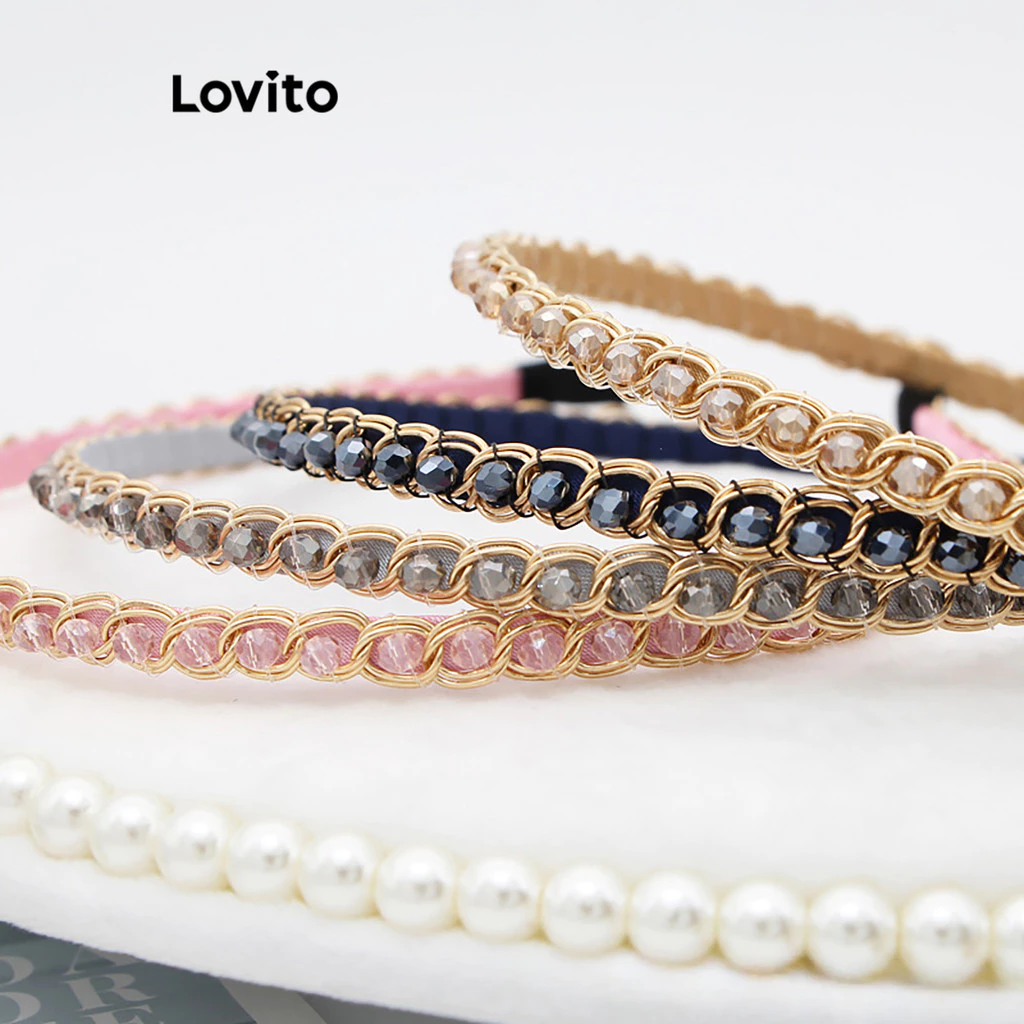 Lovito Tiara casual com pérolas de strass liso para mulheres LFA44658