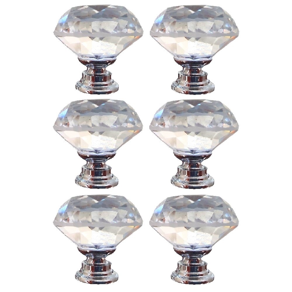 KIT 6 PUXADORES CRISTAL 30MM DE GAVETAS BOX MÓVEIS STANDARD