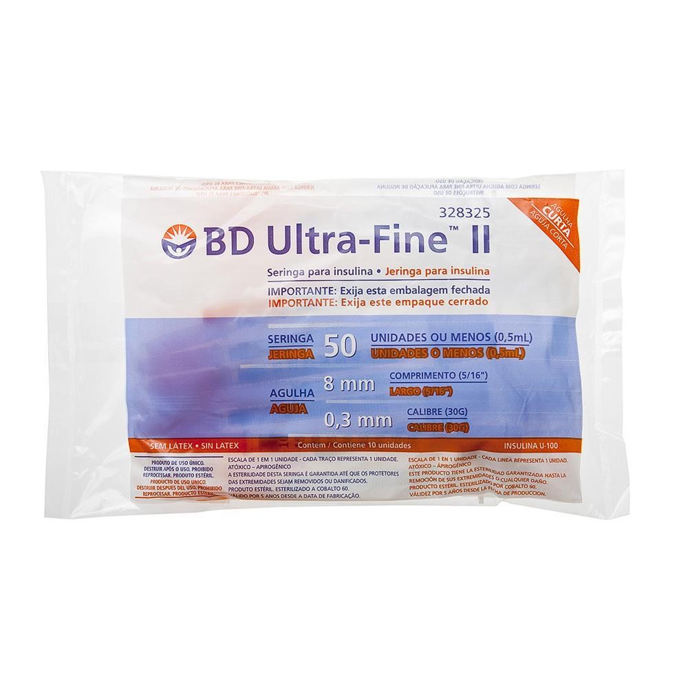 Seringa para Insulina BD Ultra-Fine ™ 8 mm de 50 UI com 10 unidades ...
