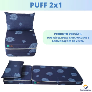 Puff Dobrável Tipo Sofá Cama - Aberto vira um Colchão de Espuma Solteiro - Fechado uma Poltrona - Acompanha uma Almofada - Confortável ótima Qualidade