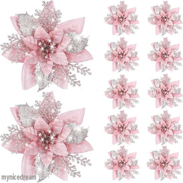 10 Pçs 14.5cm Glitter Flores Artificiais De natal Mreey Decoração Da Árvore Feliz Ano Novo Ornamentos Falsas