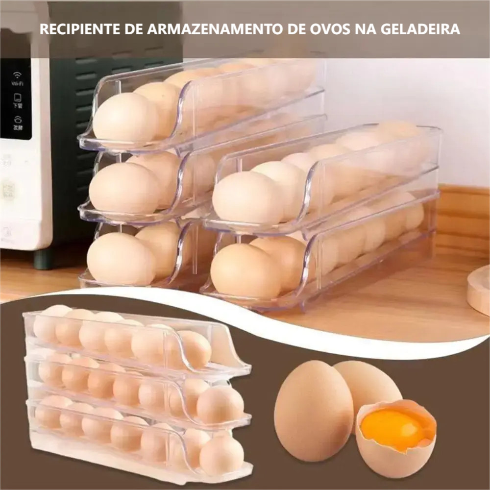 Porta Ovos De 3 andares Bandeja Dispenser Rolante Organizadora ate 21 Unidades