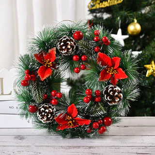 Guirlanda Natalina Decorada de Luxo 32cm - Enfeite de Natal Completo para Porta e Decoração