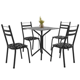 Conjunto Sala De Jantar Mesa Thais Com 4 Cadeiras 0,70m Granito Ocre Preto/Floral Artefamol