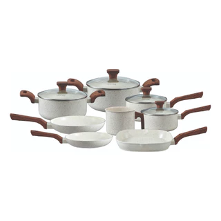Conjunto de 8 Panelas Com Revestimento Ceramico Pratic Cook Marmol Compatível com Fogão por Indução 5743
