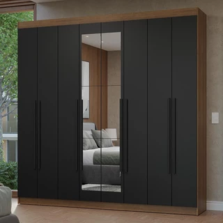 Guarda-Roupa Casal 8 Portas Batentes com Espelho Rustic/Preto/Preto Netuno Madesa em Oferta na Shopee