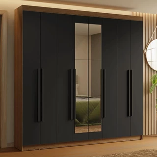 Guarda-Roupa Casal 8 Portas Batentes com Espelho Rustic/Preto/Preto Saturno Madesa em Oferta na Shopee