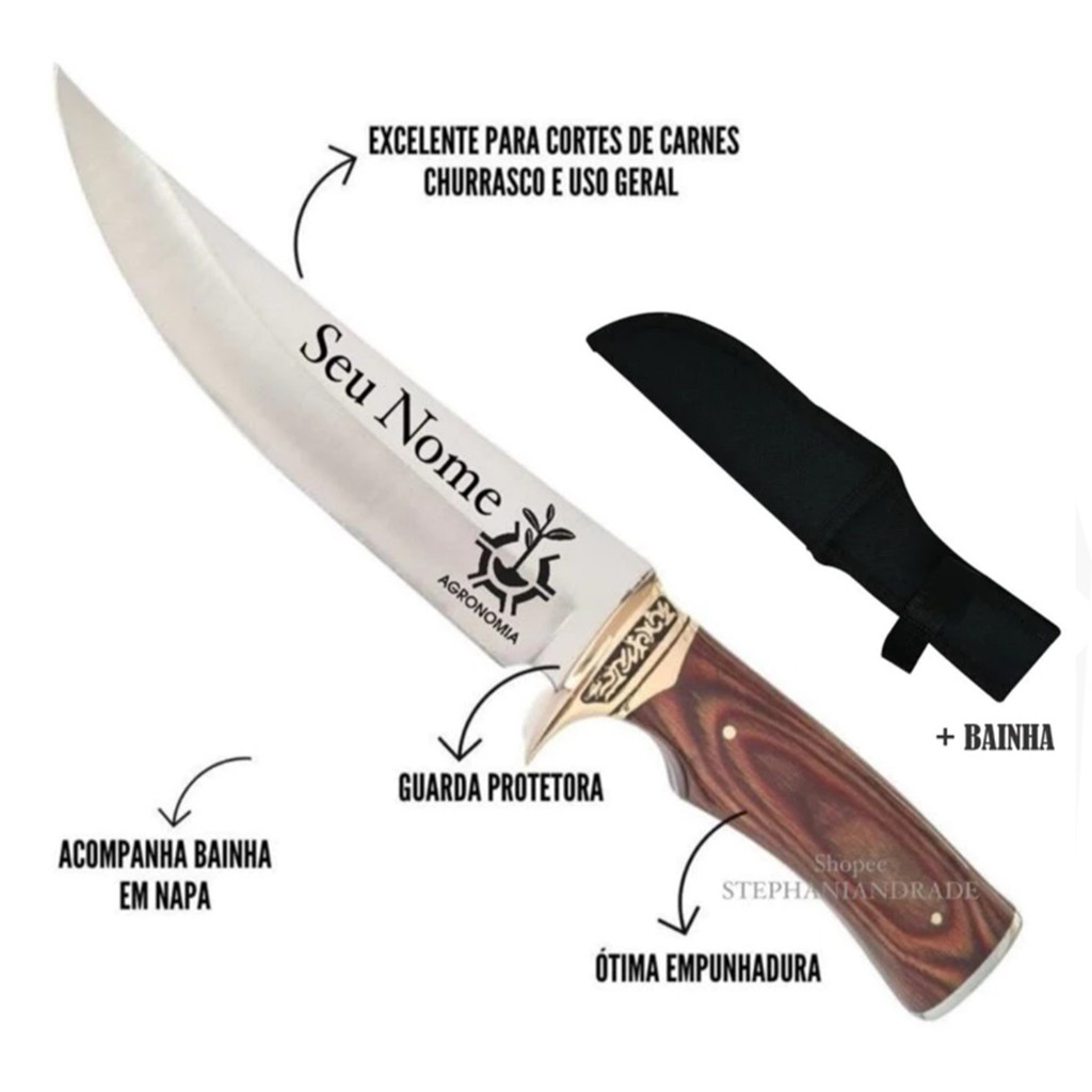 Faca Churrasco Personalizada Presente C/ Seu Nome C/ Bainha