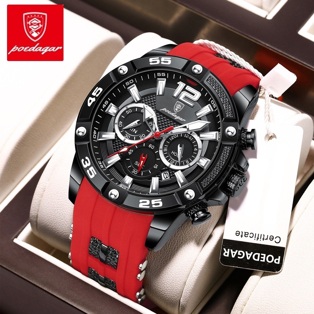 Relógio POEDAGAR , Fita De silicone Multifuncional Luz Noturna Esportes Cronometragem De Quartzo Da Moda Masculina