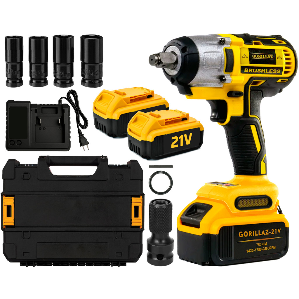 Kit Chave De Impacto 21v Brushless + Baterias E Soquetes Gorillaz