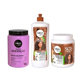 Kit com Creme Para Pentear e Ativador de Cachos SOS Cachos Coco + Máscara SOS Hidratação Bio-Reconstrução Salon Line em Oferta na Shopee