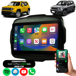 Multimídia 9 Polegadas Jeep Renegade Carplay Android Auto Sem Fio Com Espelhamento Celular Bluetooth + Moldura