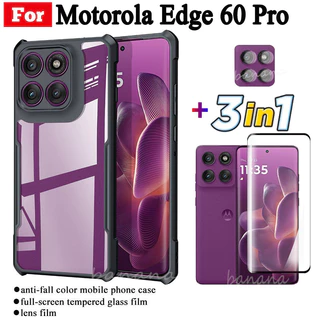 3 Em 1 Motorola Edge 60 Pro Capa De Telefone Móvel Anti-Queda Para Fusion 60s 5G Filme De Vidro Temperado + Lente