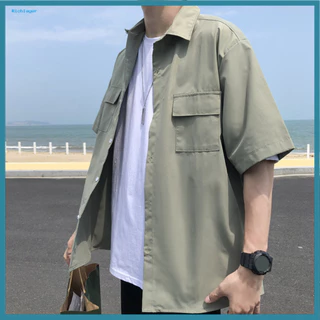 Single-breasted Shirt Button-down Work Men's Casual Cargo for Street Style and Office Wear Summer Spring Collection
