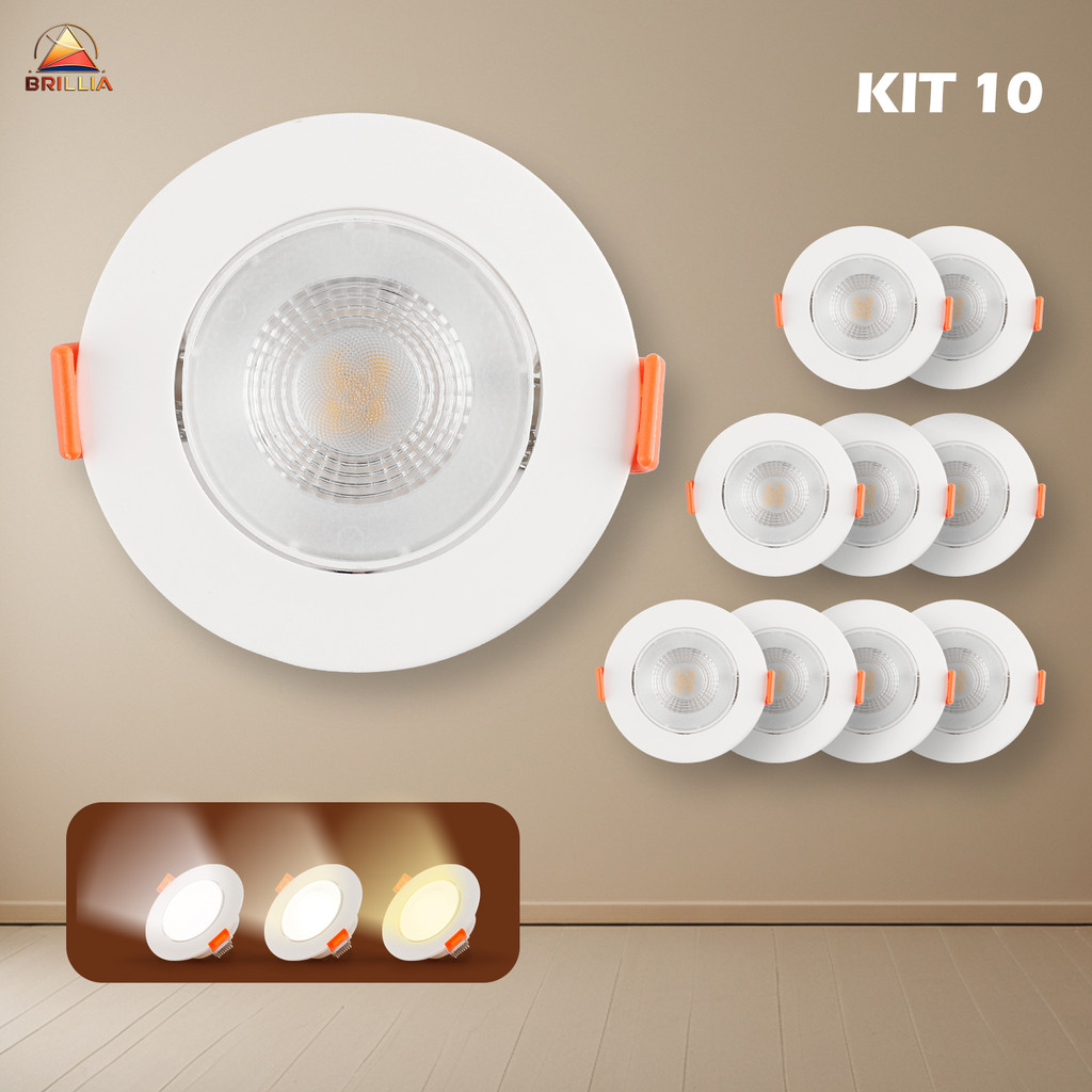 Kit 10 Luminária Spot LED 7W Direcionável Redondo Embutir Luz Frio/Quente/Neutra Bivolt Durável