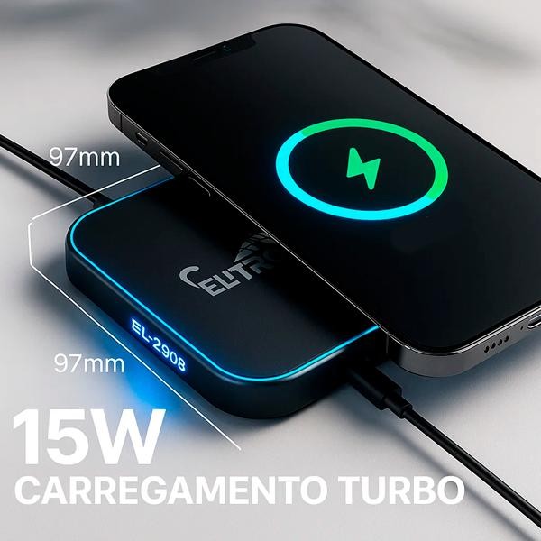 ELETROMEX-2908 Carregador Sem Fio Indução Carregamento 15w wireless