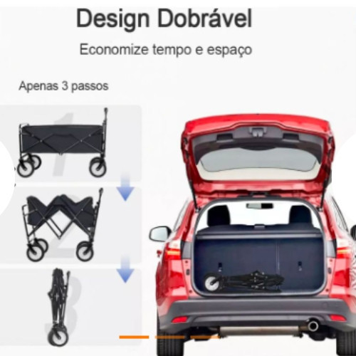 Carrinho de Carga Dobravel Retraril Suporta 100kg Acampamento e Carga