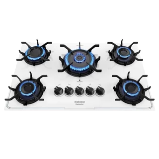 Fogão Cooktop 5 Bocas Branco Gás Itamaster Itatiaia bivolt Tripla Chama Trempe Ferro e Mesa de Vidro em Oferta na Shopee