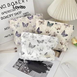 Lovito Bolsa cosmética com zíper borboleta romântica bolsas portáteis para mulheres LFA39379