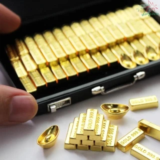 JOPNE 6pcs Barras De Ouro Miniatura 6pcs , Mini Ornamentos Pretend Toy Gold Bar Modelo , Realista 1 : 12 Doll House Acessórios Glossy Dollhouse Bars Kids