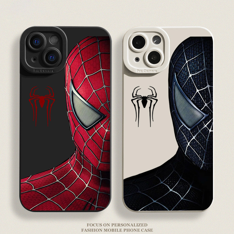Capinha iphone 11/12/13/14/15 Pro max,Capa de telefone de silicone à prova de choque, preta e vermelha, Homem-Aranha Marvel,Aplicável iPhone 11,12,13,14,15,11PM,12PM,13PM,14PM,15PM，Spider-Man