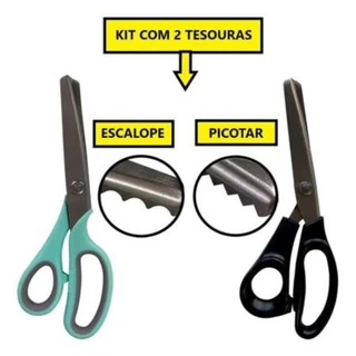 Kit 2 Tesouras De Picotar Escalope + Zig Zag Corte Tecidos Papel