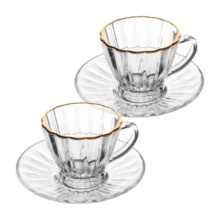 2 Xícaras para Chá Lyor Radial de Cristal com Fio de Ouro