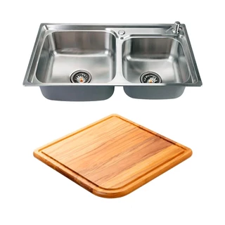 Kit Cuba Dupla Gourmet para Cozinha com Acessórios Aço Inox 201 78x43cm e Tábua de Corte Potiguara Pingoo em Oferta na Shopee