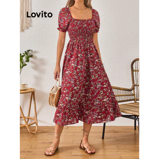 Lovito Vestido romântico Ditsy floral com babados e bainha para mulheres LBL15442