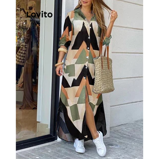 Lovito Vestido casual com estampa geométrica para mulheres LNL67134