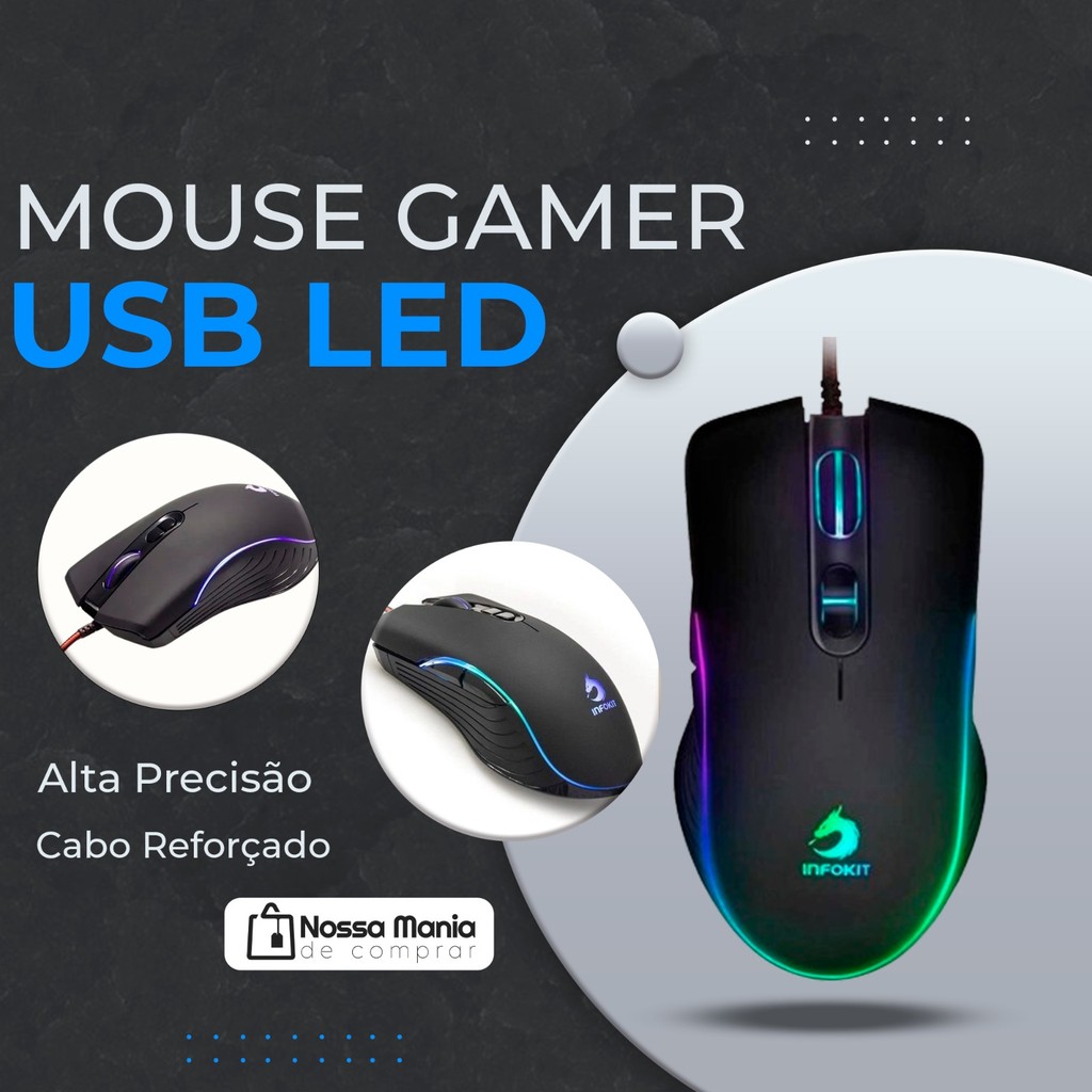 Mouse Gamer X Soldado USB Iluminação de LED 6400DPI GM-V550 Infokit